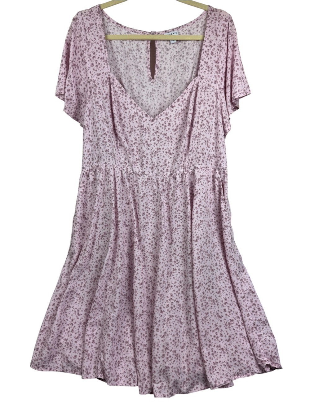 Torrid Mini Sweetheart Challis Flutter Sleeve Dress Pink Ditsy Floral 1X